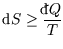 $\displaystyle{\rm d}S\ge \frac {{}\raise0.44ex\hbox{\bf\symbol{'040}}\llap{d}Q} T$