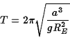 \begin{displaymath}T=2\pi\sqrt{a^3\over gR_E^2}\end{displaymath}