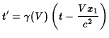 $\displaystyle t' = \gamma(V)\left(t - {Vx_1\over c^2}\right)$
