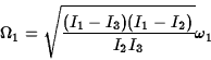 \begin{displaymath}\Omega_1=\sqrt{(I_1-I_3)(I_1-I_2)\over I_2 I_3}\omega_1\end{displaymath}