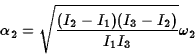 \begin{displaymath}\alpha_2=\sqrt{(I_2-I_1)(I_3-I_2)\over I_1 I_3}\omega_2\end{displaymath}