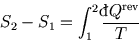 \begin{displaymath}
S_2-S_1=\int_1^2 {{}\raise0.44ex\hbox{\bf\symbol{'040}}\llap{d}Q^{\rm rev}\over T }
\end{displaymath}