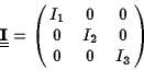 \begin{displaymath}\underline{\underline{\bf I}}=\pmatrix{I_1&0&0\cr 0&I_2&0\cr 0&0&I_3\cr}\end{displaymath}