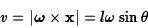 \begin{displaymath}v=\vert\hbox{{\boldmath $\omega$}}\times {\bf x}\vert=l\omega\sin\theta\end{displaymath}