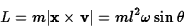 \begin{displaymath}L=m\vert{\bf x}\times{\bf v}\vert=ml^2\omega\sin\theta\end{displaymath}